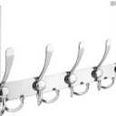 TICONN Over The Door Hooks, 5 Heavy Duty Tri Coat Rack All Metal Coat Hanger for Bathroom Bedroom Dorm (Chrome, 1PK, Fit 1-3/8" Doors)
