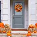 24 Inch Fall Wreath Autumn Front Door Wreath Harvest Wreath with Various Pumpkin Cluster of Maple Leaves for Outside Indoor Wall Window Festival Thanksgiving Autumn Fall Decor