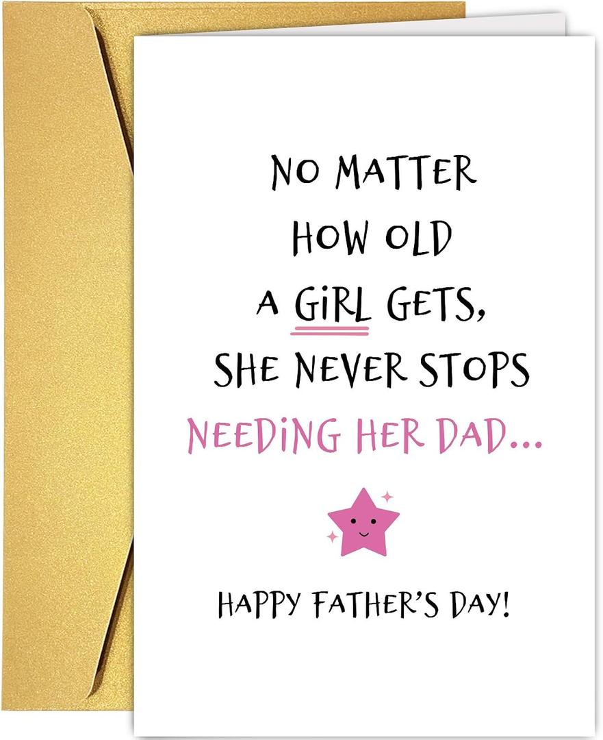 Supoeguk Heartfelt Fathers Day Card from Daughter, Sweet Happy Father's Day Cards for Dad, Never Stop Needing Her Dad...