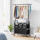 Tajsoon Laundry Sorter Cart with Hanging Rack, Laundry Sorter 3 Section, Laundry Hamper with Heavy Duty Rolling Lockable Wheels, Black