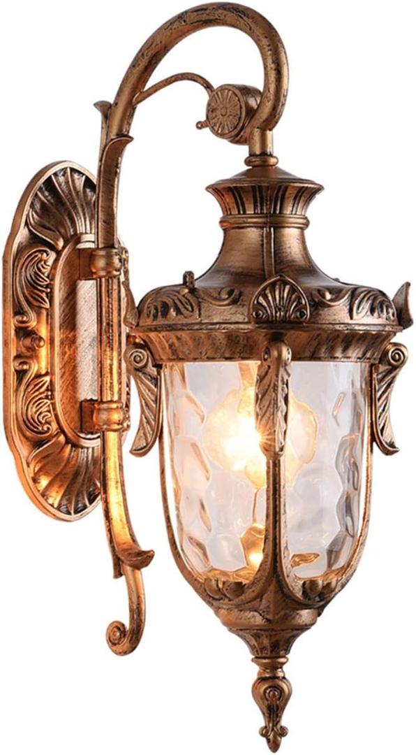 LONEDRUID Outdoor Wall Light Fixtures Bronze 16.93H Exterior Wall Lantern Waterproof Sconce Porch Lights Wall Mount with Hammered Glass Shade for House