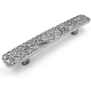 JETLAND Bridged Drawer Cabinet Pulls, 4-Pack Aged Silver 4" Hole Centers, Antique Peony Solid Cast, TG0115OS102
