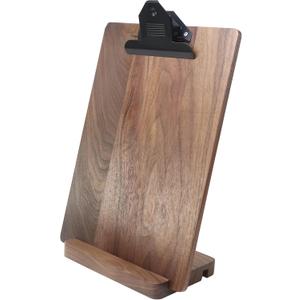 Solid Hardwood Walnut Clipboard with Stand,Wooden Menu Holder for Restaurant,Tabletop Display Stands,Bar Countertop Receipt Holder,Standing Clip Boards 8.5x11 with High Capacity Metal Clip