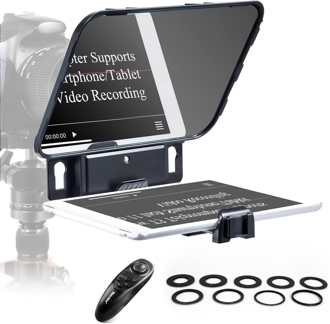 Desview T3 Teleprompter Teleprompter with Remote Control Work with iPad/Tablet/Smartphone up to 10 inch High Display Mirror Support Wide Angle Lens Great Partner for Live Streaming