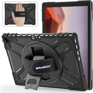 BRAECNstock for Microsoft Surface Pro 7+ Plus/ 7/6/ 5/4 Case 12.3 inch, Shockproof Rugged Protective Cover with Hand Strap+Stand, Pencil Holde, Compatible with Type Cover Keyboard, Black