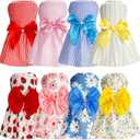 Sanwuta 8 Pieces Dog Bowknot Dresses Puppy Clothes Outfits Princess Dresses Soft Lightweight Summer Fruit Floral Pattern Pet Skirts for Girl Puppy(Cute,Large)
