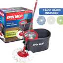 SIMPLI-MAGIC 360 Spin Mop and Bucket with Wringer  10,000 Spin Cycles  3 High-Absorbent Microfiber Replacement Heads  Mop and Bucket Set for All Types Floor Cleaning