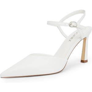 Womens Closed Toe Heels Pointed Toe Stiletto Pumps with Ankle Strap Slingback Dressy Shoes for Wedding Party Prom (10, White)