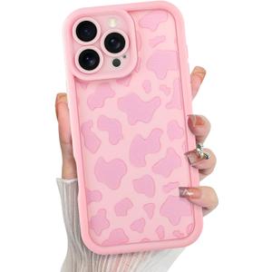 KANGHAR Compatible with iPhone 16 Pro Max Case, Silicone Cow Print Cute Pattern, Camera Protection Shockproof Phone Cover for Girls Women -Pink