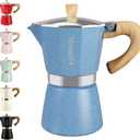 Mongdio Stovetop Espresso Maker Moka Pot, Cuban Coffee Maker Stove top coffee maker Moka Italian Espresso Greca Coffee Maker Brewer Percolator, 6 Espresso Cups, 10 oz - Blue