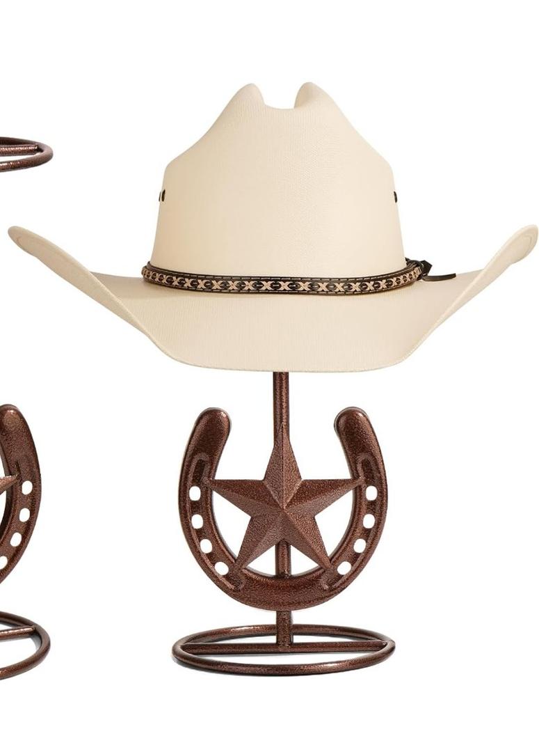 Cowboy Hat Stand, Hat Display, Western Horseshoe Decor, Cowboy Hat Holder, Hat Stands for Display Tabletop, Cowboys Gifts for Men, Desk Hat Rack for Fedora, Sun Hats,Straw Hats, Iron, Bronze, 1 Pack