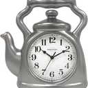 Presentime & Co. 11" Teapot Clock, Silent Non Ticking, Modern Farmhouse Style, Wall & Mantel 2 in 1 Clock, Desk & Shelf, Steel Silver Finish (Wall Deocration/Home Decoration/Tabletop Dcor)