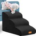 Topmart 3 Tiers Foam Dog Ramps/Steps,Non-Slip, Extra Wide Deep Dog Stairs,High Density Foam Pet Stairs/Ladder,Best for Older Cats,Small Pets,Black