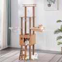 61'' Wooden cat Tree with cat Condo, Cat Stairs Scratching Posts, 2 Bowl,Sisal Scratching Posts,Cozy Cat Hammock and Top Perch. Cat Tree for Large Cats.