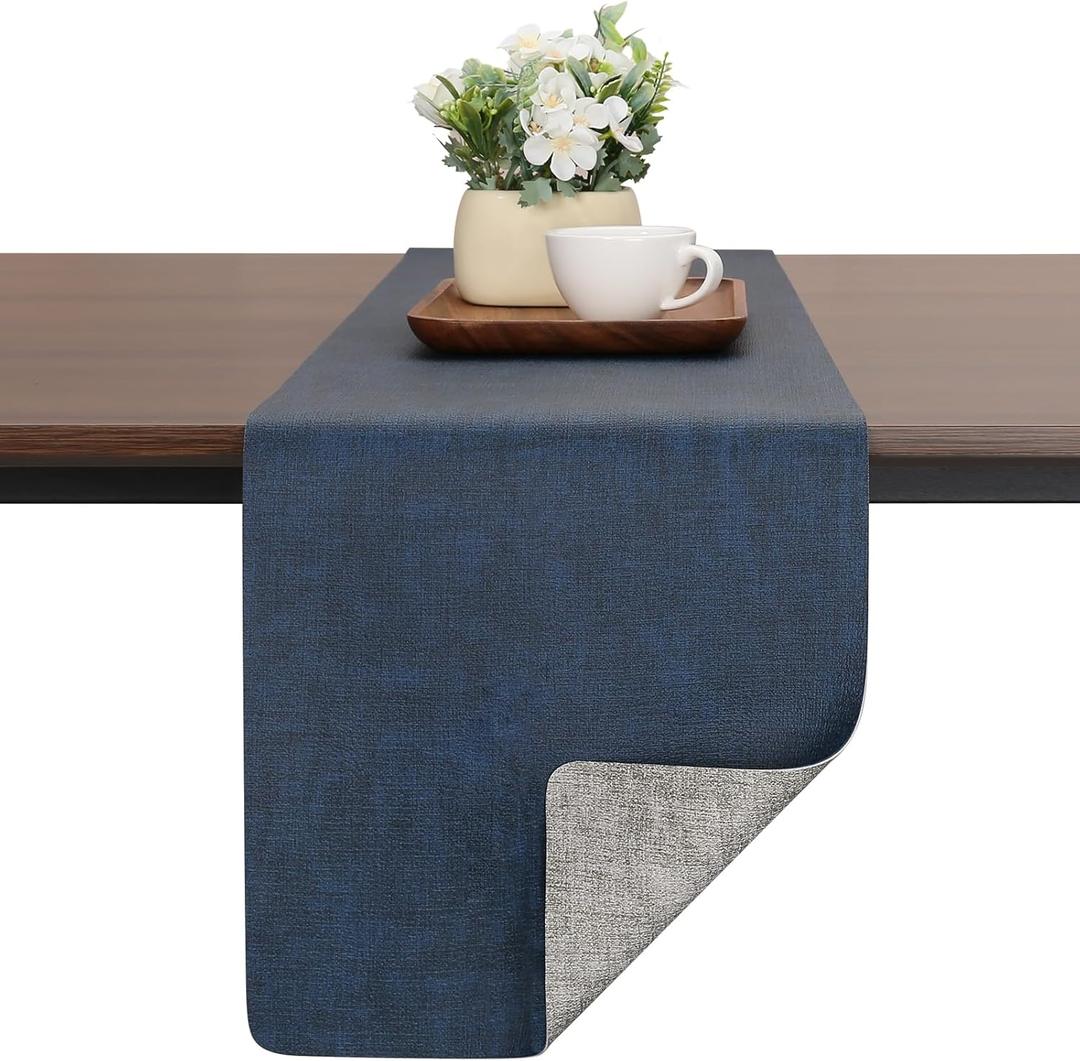 Table Runners 55 Inches Long, Dual-Sided Faux Leather Farmhouse Table Runner Waterproof Heatproof Non-Slip for Living Room Party Home Decor Holiday Decorations(Gray Blue, 15 x 55 Inch)