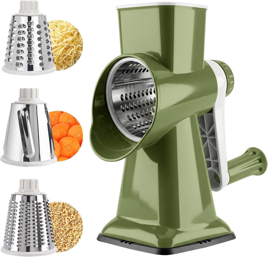 Rotary Cheese Grater,Cheese Shredder Hand Crank, Manual Cheese Grater for Veggies, 3-Blade Grater, Home Kitchen Appliances and Kitchen Gadgets