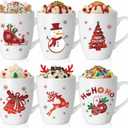Shellwei 6 Pack Christmas Coffee Mugs 11 oz Holiday Ceramic Mugs Set Xmas Tea Cups with Handles Bulk Reusable Ceramic Coffee Cups for Women Men Teachers Appreciation Christmas Gifts (Cute)