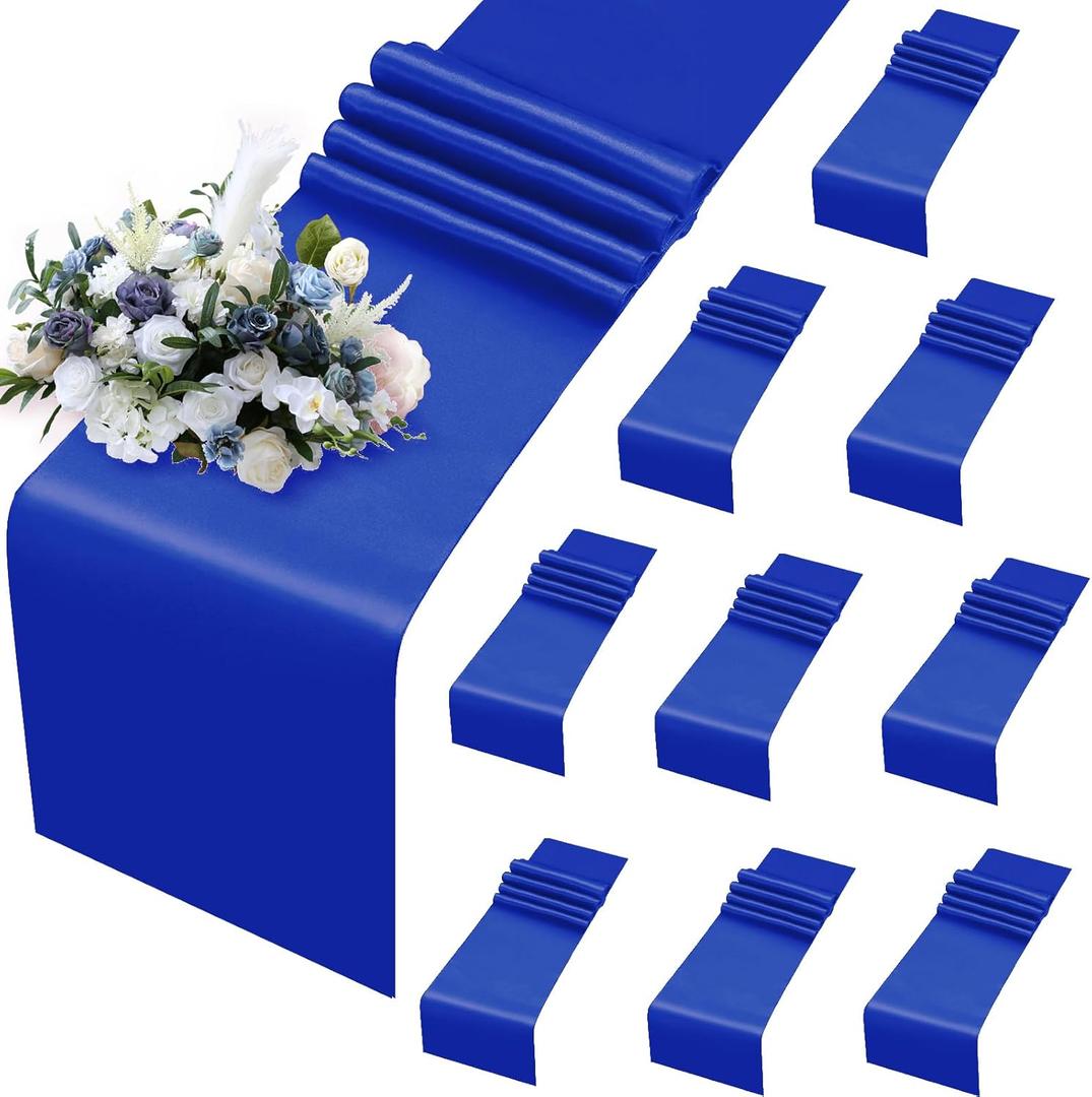 MILVOWOC 10 Pack Royal Blue Satin Table Runners, 12 x 108 Inch Bright Satin Silk Table Runner Smooth Fabric Decorative Table Runner for Wedding Banquet Party Birthday Graduation