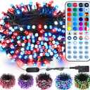 Brizled Color Changing RGB Christmas Lights, 66ft 200 LED Red White Blue String Lights Music Sync, 120+ Modes Remote Dimmable Outdoor Mini Tree Light Indoor Plugin for July 4th Xmas Halloween