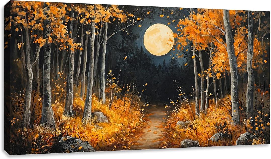 Forest Canvas Wall Art Nature Landscape Painting Moon Tree Scenery Picture Wall Decor Large Framed Artwork for Living Room Bedroom Office Home Wall Decorations 40L x 20W