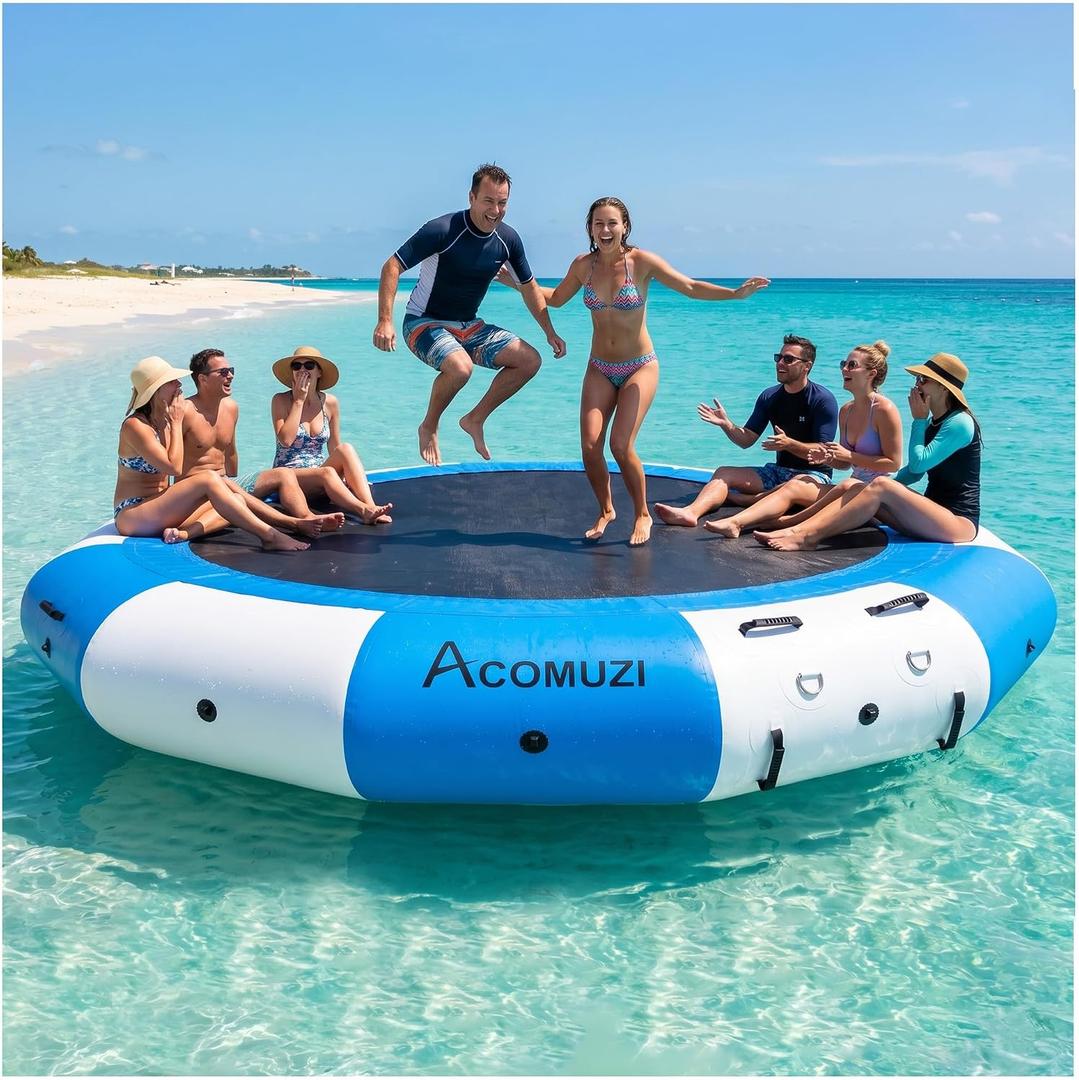 Inflatable Water Trampoline for Lake Pool Ocean, 5FT Heavy Duty Floating Bounce Swim Platform with Ladder & Ropes, Inflatable Floating Dock for Family