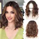 Dark Brown with Highlights Short Wavy Bob Glueless Synthetic Fiber Lace Front Wigs for Women Pre Cut for Beginners Natural Hairline 14 Inch
