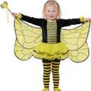 IKALI 10PCS Toddler Bee Costume With Wings Accessories, Little Girls Spring Birthday Gift Dress Up Party Outfits 3-4T