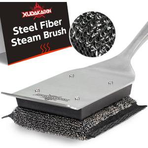 XUDKAKAIXIN Grill Brush Bristle Free,No Bristle Shedding,with Replacement Head,Unique Steel Fibers Pad Perfect for Cast Iron/Stainless-Steel Grates-,Grill Cleaner for Outdoor Gril