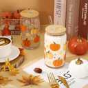 Whaline 2 Pack Fall Drinking Glasses 16oz Pumpkin Flower Star Glass Cup Orange Apricot Pumpkin Iced Coffee Cup with Lid Straw for Autumn Thanksgiving Cocktail Whiskey Beer Soda