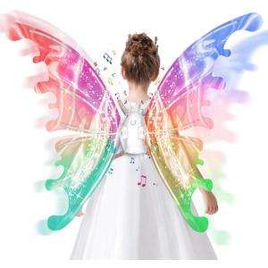 Electric Fairy Wings for Girls, Light Up Moving Butterfly Wings with LED Lights and Music, Toy for Kids as Halloween Valentine Birthday Christmas Party Costume Princess Cosplay Dress Up Gift (Multicolored)