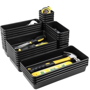 60PCS Tool Box Organizer Tray Divider, More Large Sizes-5 Sizes Desk Drawer Organizers Garage Tool Organizer and Storage, Black Plastic Tray Organizer Bins for Home Office Supplies and Tools