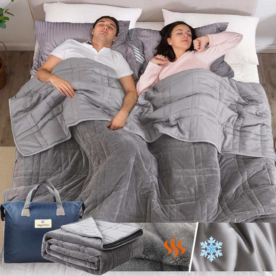 OMYSTYLE 25lb Weighted Blanket Queen Size for Adult(80''x87'', Double-Sided), Warm Short Plush and Cool Tencel Fabric Reversible Weighted Blanket for Adult - Carry Bag Included (Grey)