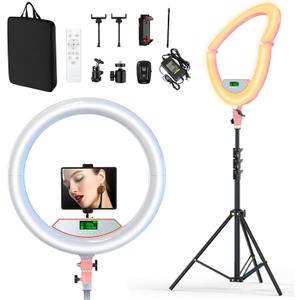 22" Large Ring Light with Stand,Foldable LED Big Ring Light Tripod for iPhone Phone Ipad, 75" Tall Tripod Touch Screen,Wireless Remote for Live Stream,YouTube,TikTok Video Shooting Pink