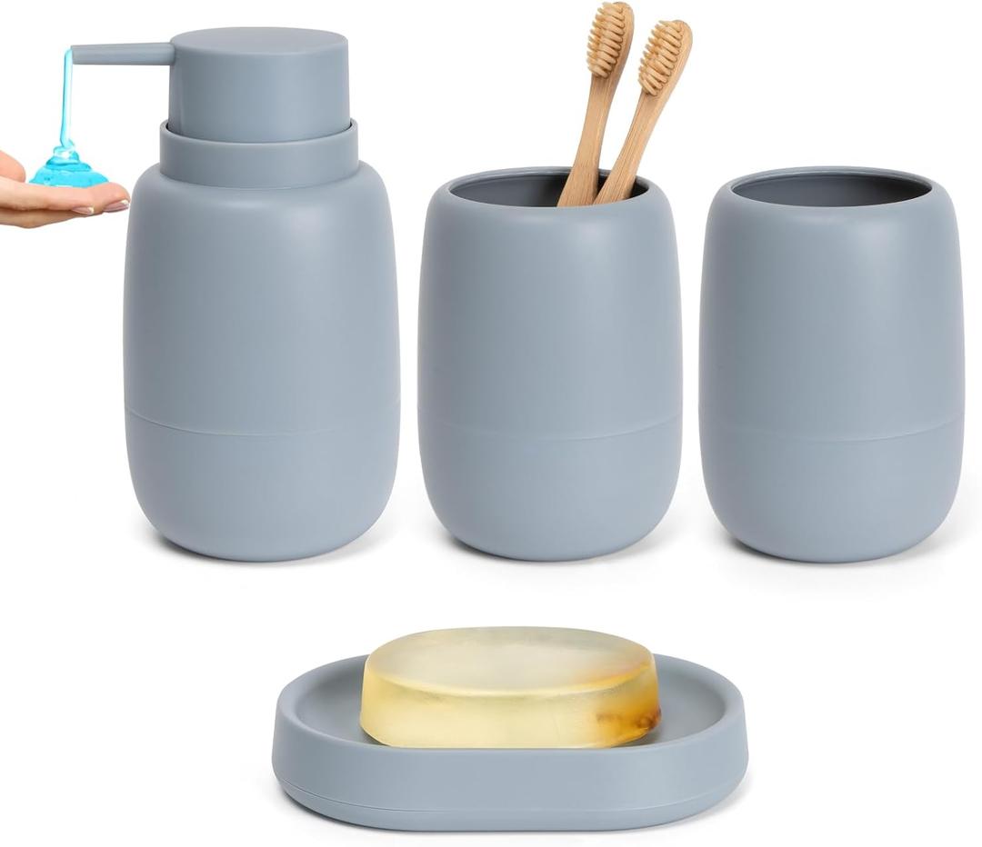 Bathroom Accessory Set 4 Pcs Bath Accessory Sets Complete Soap Dispenser 18 oz Tumbler Soap Dish for Modern Bathroom Decor