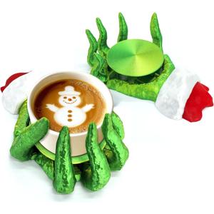 Christmas Funny Coaster, 3D Printed Green Hand Cup Holder, 'Put it Down Will Be Caught' Bar Coasters, Desk Coaster for Office Home Decor, Fun Coasters for Adults Kids