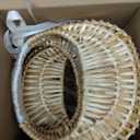 Taiyin Rattan Flower Girl Basket Small Half Moon Straw Wicker Basket with Handle Ideal for Wedding Flower Girl,Picnic,Garden Storage and Home Decor(White Ribbon)