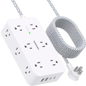 Extension Cord 10 Ft, HANYCONY Surge Protector with 12 Outlets 4 USB Ports (2USB C), Large Desk Power Strip with Long Cord, Flat Plug, Wall Mount for Office Home College Dorm Room Essentials, White Extension Cord 10 Ft, HANYCONY Surge Protector with 12 Outlets 4 USB Ports (2USB C), Large Desk Power Strip with Long Cord, Flat Plug, Wall Mount for Office Home College Dorm Room Essentials, White