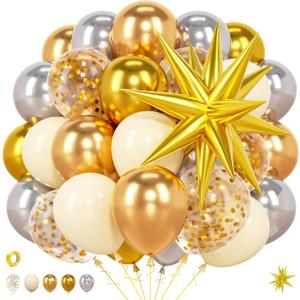 2 x 52pcs Gold White Silver Graduation Themed Balloons - Class Of 2026 Decor Kit With Confetti Starburst Balloons For Grad, Wedding, New Year Backdrop,Engagement Party Arch Decoration