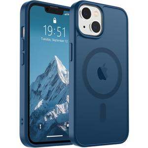SUPFINE Magnetic for iPhone 14 Case & iPhone 13 Case (Compatible with MagSafe) (Military Grade Drop Protection) Translucent Matte Shockproof Phone Cover,Deep Blue