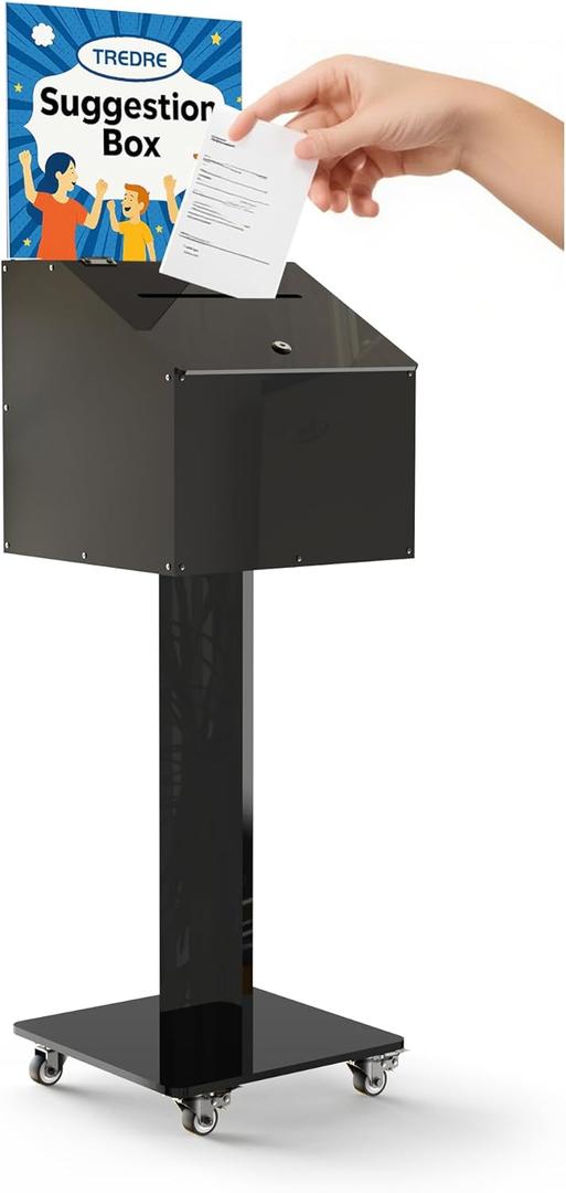 Tredre Large Acrylic Suggestion Box with Lock 39.6"  13.8"  13.8", Floor Standing Donation Box with Sign Holder, Ballot Box for Voting, Charity, Fundraising, Church Events, Feedback Collection