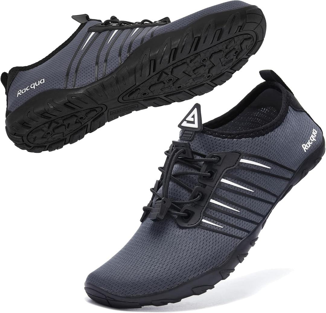 Racqua Diving Water Shoes Quick Dry Barefoot Beach Aqua Sport Swim Surf Pool for Men Women Grey 13 Women/12 Men