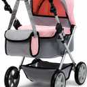 iCradle Baby Doll Stroller, Pink and Gray Foldable Pram with Adjustable Hood, Storage Basket and Shoulder Bag, Lightweight Buggy for Dolls Up to 22 Inches, Girls Age 3+, Standard