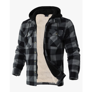 Heavy Thick Flannel Plaid Jacket Sherpa Fleece Lined Hoodies for Men Zip Up Winter Warm Coat Buffalo Zipper Sweatshirt 4XL