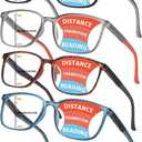 Progressive Multifocus Reading Glasses Men Women Blue Light Blocking Readers with Spring Hinge Two-tone Design (4 Mix Color-1)