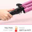 Three Barrel Curling Iron 1 Inch, 2 Heat Settings 320F/410F, Ceramic Triple Hair Waver for Beach Waves, Dual Voltage 110-240V, Auto Shut-Off, Glove Included, Pink