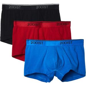 2(X)IST mens Cotton Stretch No Show Trunk 3-pack (Large, Scotts Red/Black/Skydiver)