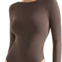 SUUKSESS Women Backless Y2k Long Sleeve Bodysuit Double Lined Open Back Sexy Basic Top (Brown, M)