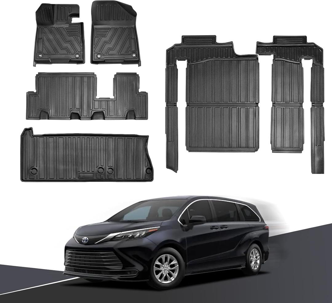 Floor Mats & Cargo Liner for Toyota Sienna 2025 2024 2023 2022 2021(Only for 8 Seat),All-Weather Custom Interior Car Mats fit for Toyota 2021-2024 2025 Sienna AccessoriesBlack