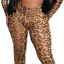 Molilove Cheetah Print Jumpsuit for Women Sexy Cut Out Jumpsuit Animal Print Long Sleeve V Neck Romper One Piece Set (Small, Khaki)