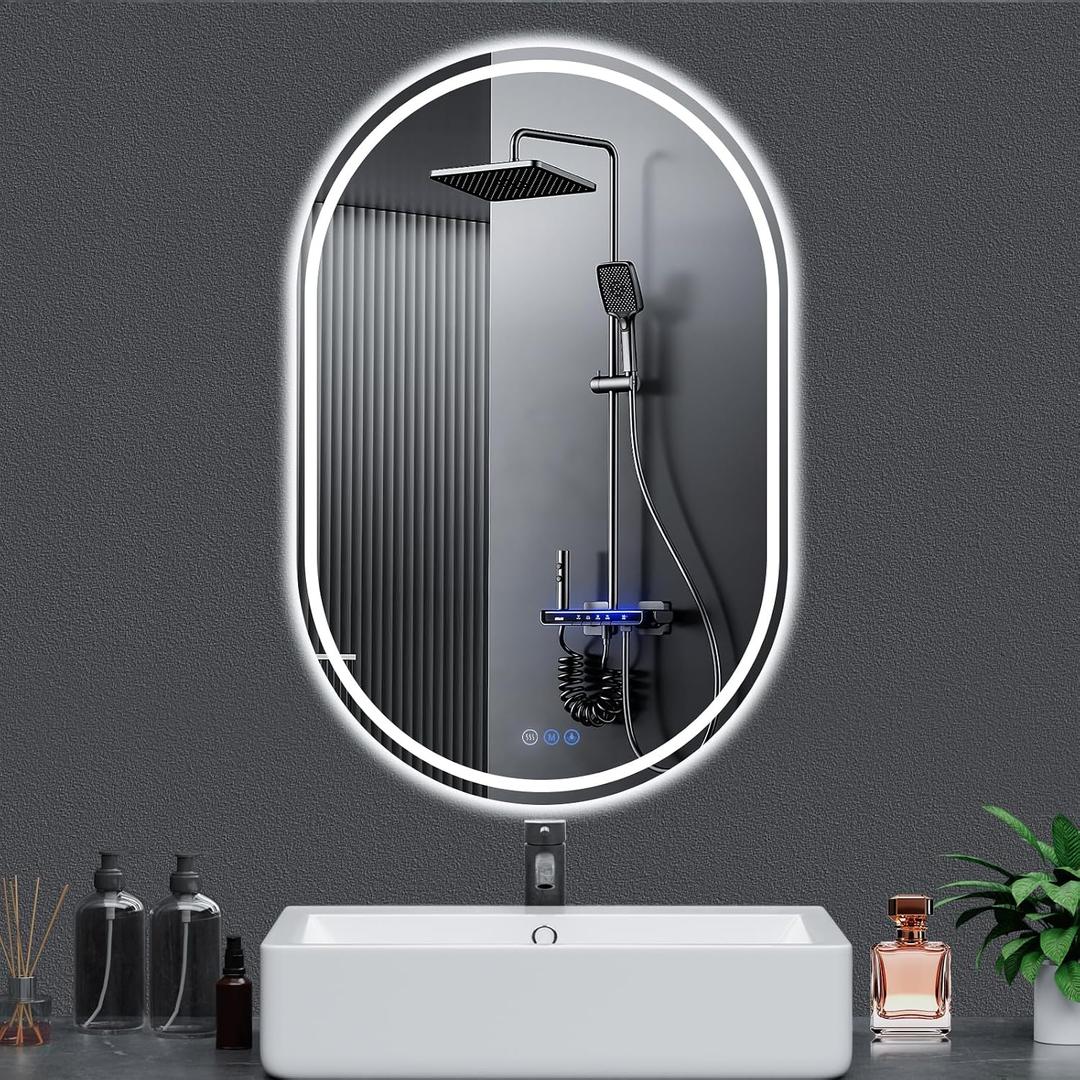 Oval LED Bathroom Mirror, 26"x 38" Frameless Lighted Mirror